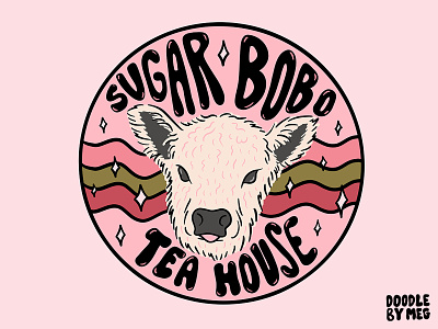 Sugar Bobo Tea House boba brand branding cow design drawing drinks food illustration logo menu order pink retro tea typography vintage website