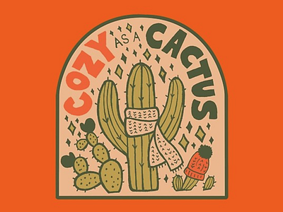 Cozy as a Cactus badge cactus desert design drawing green illustration lettering orange quote succulent typography winter