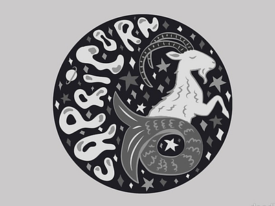 Capricorn astrology badge black white capricorn design drawing goat gray horoscope horoscopes illustration lettering psychedelic quote retro space typography vector vintage zodiac