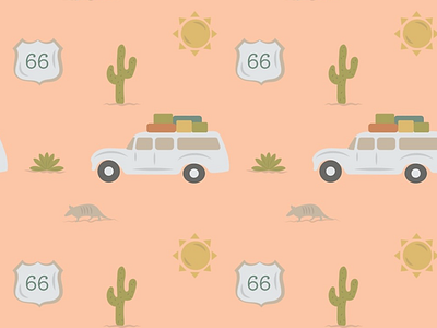 Road Tripin' Print 60s 70s armadillo cactus desert design drawing illustration orange pattern print print and pattern psychedelic retro road route 66 sun van vector vintage