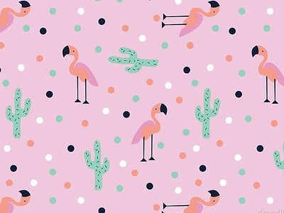 Flamingos and Cactus apparel graphics cacti cactus coral cute design dots drawing fashion flamingo flamingos green illustration pattern pink polka dots print print and pattern succulents vector