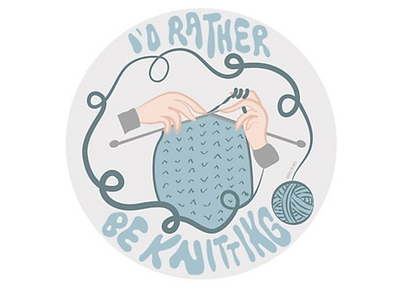I'd Rater be Knitting badge blue cartoon cute design drawing gray grey hands illustration knit knitting knitwear lettering quote typography vector winter yarn yarn ball