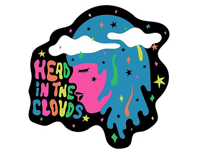 Head in the Clouds clouds design drawing girl girl illustration illustration lettering night orange pink psychedelic quote rainbow rainbows retro sky stars typography vector vintage