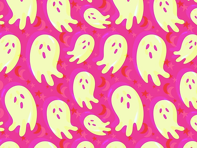 Ghostin' You Print 3d design drawing ghost glow in the dark halloween illustration magic moon orange pink print print and pattern psychedelic retro spooky star vector vintage witch