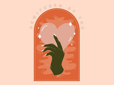 Bewitched by You badge design green hand heart illustration line art love magic orange outline pink quote typography vector witch witchcraft