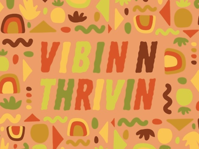 Vibin n Thrivin cactus cutout design drawing green illustration lettering lines minimal orange plants quote rainbow retro stripes succulent typography vector vintage yellow
