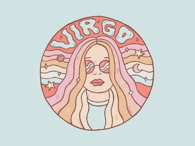 Virgo 70s badge design drawing horoscope illustration lettering moon psychedelic rainbow retro star typography vintage virgo zodiac zodiac sign zodiac signs