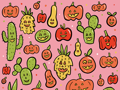 Alternative Jack O Lanterns cactus design drawing fall halloween illustration jack o lantern pattern pineapple pineapples print print design pumpkin