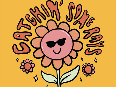 Catchin' Some Rays design drawing flower flower illustration flowers happy humor illustration lettering positive positive vibes quote retro sunglasses typography vector vintage