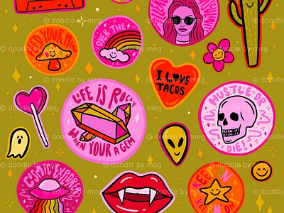 Patch Print badge design drawing girl happy illustration lettering patch patch design patches pattern design positive procreate rainbow retro skull typography ufo vampire vintage