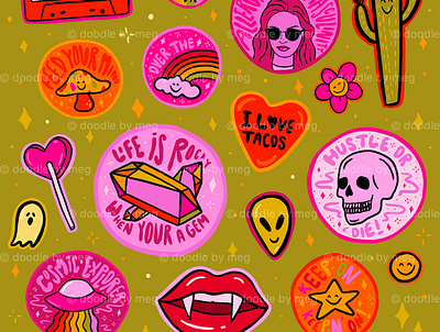 Patch Print badge design drawing girl happy illustration lettering patch patch design patches pattern design positive procreate rainbow retro skull typography ufo vampire vintage