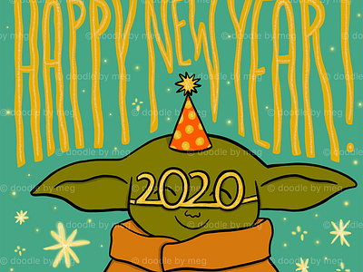 Happy New Year baby yoda design disney drawing illustration lettering mandalorian new years procreate procreate art quote star wars typography yoda