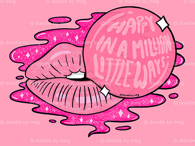 Bubble Gum Lips bubble bubblegum design drawing glitter illustration lettering lips makeup pink procreate quote sparkle valentine valentine day valentines