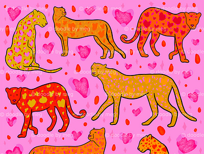 Valentine Leopard Print cat cheetah design drawing heart illustration leopard orange pattern pattern design pink print print design valentine valentines day