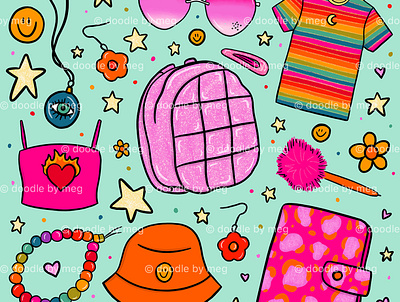 90s things 2000s 90s design drawing fashion fashion design fashion illustration illustration kids illustration leopard orange pattern print procreate rainbow retro smile smiley face vintage