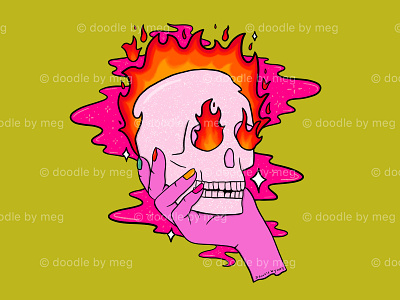 Skull on Fire colorful design drawing fire flames halloween hand print illustration pink procreate skull skulls spooky