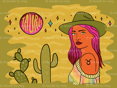 Taurus astrology cactus desert design drawing fashion female girl girl illustration hat horoscope horoscopes illustration lettering planet succulent taurus zodiac zodiac sign zodiac signs