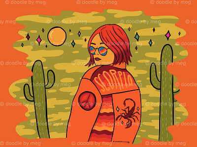 Scorpio cactus desert design drawing fashion fashion illustration female girl girl illustration horoscope horoscopes illustration jacket lettering orange scorpio scorpion zodiac zodiac sign zodiac signs