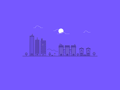 Night City buildings city block illustration kevin haag line illustration moon night