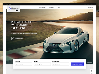 Lexus Performance Driving School 2017 cars landing page lexus racing registration sign up ui vehicle website