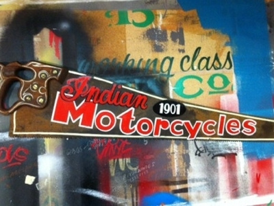 Indian Motorcycles - 1901 - Enamel on Vintage Handsaw 1shot enamel freehand hand indian lettering motorcycles painted pinstriping saw signage vintage