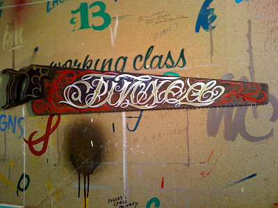 Jinxed - Hand Lettered Antique Hand Saw antique design flourishes hand saw lettering philadelphia pinstriping working class creative