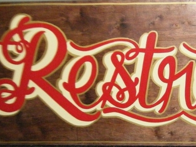 Restrooms Signage - 8' x 3'- Enamel on Stained Pine
