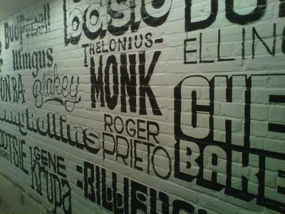 Ortliebs Lounge - Bathroom Mural brick collage enamel hand painted lettering ortliebs lounge