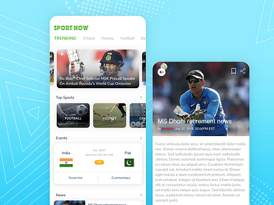 Sports News App Challenge android app branding clean design flat icon illustration minimal mobile sketch typography ui ux vector