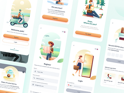 Scooter Rental App character illustration modal otp rental app travel ui ui illustration