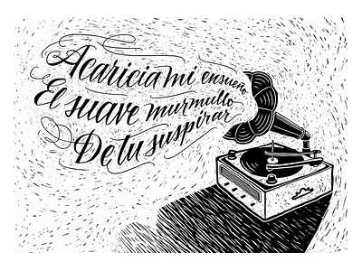 Gardel tango calligraphy engrave handmade illustration lettering linocut texture turntable vintage