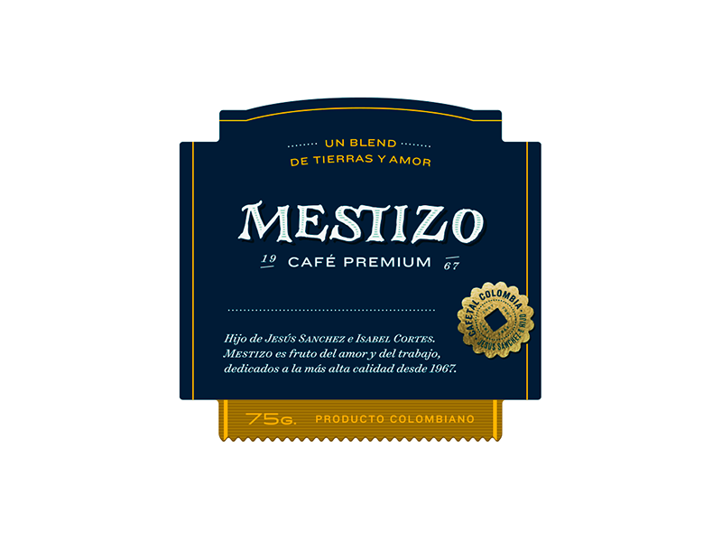 Mestizo label premium blend label packaging coffee handmade lettering logo