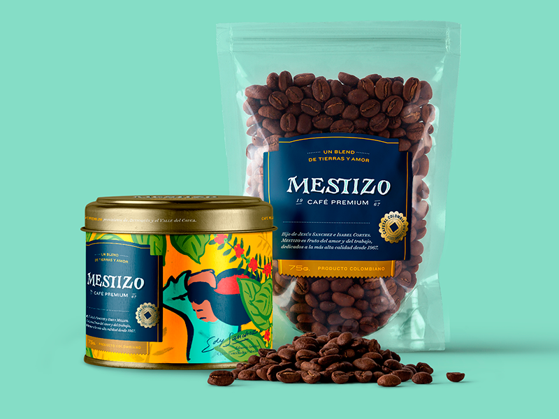 Mestizo coffee packaging badge coin colombia logo sign label packaging coffee café