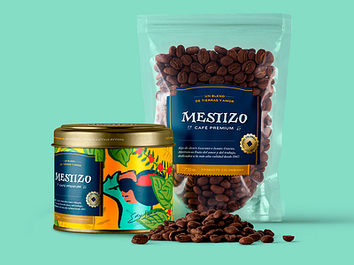 Mestizo coffee packaging badge café coffee coin colombia label logo packaging sign