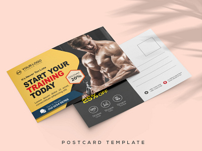 Gym Center and Fitness Postcard Template Design.
