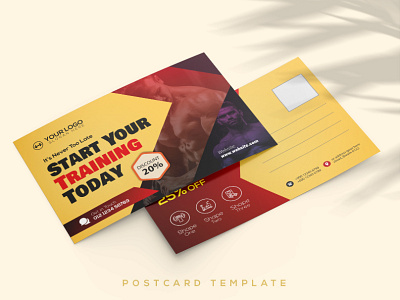 Gym Center and Fitness Postcard Template Design. gym workout