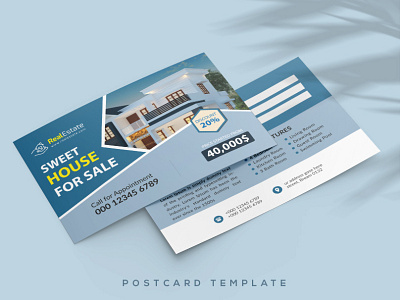 Home for sale postcard, real estate Postcard design template. building construction concept