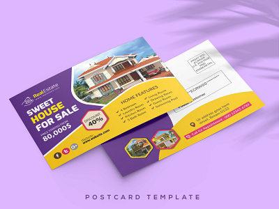 Home for sale postcard, real estate Postcard design template. concept