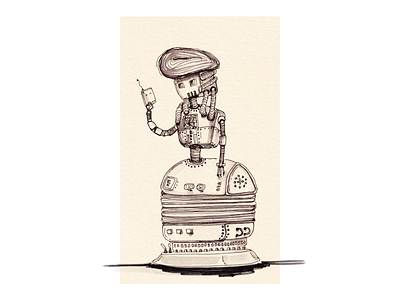 Lady Robot in Dress dress girl illustration art ink lady retro robot steampunk