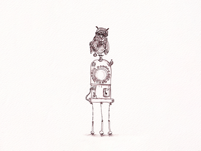 Robot-Owl blackandwhite drawing illustration ink owl robot sketch steampunk traditionalart