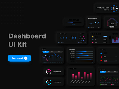 Dashboard UI Kit dark Theme app blue dark dark mode dark theme dark ui dashboad dashboard design dashboard ui design mobile ui ux visual design