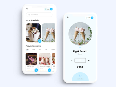 Ice cream Shop app add to bag app cart design food food delivery app ice cream shop mobile ui ux visual design