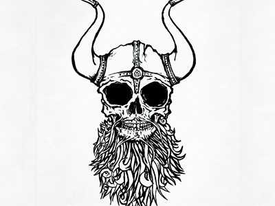Viking skull design illustration ink