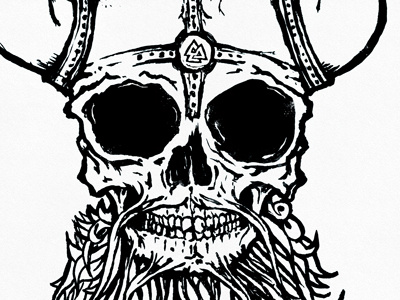 Viking skull close up design illustration ink