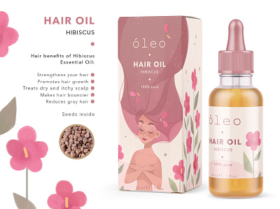 Hibiscus | Packaging Hair Oil bottle box brand brand character character design character desing female feminism flower girl girl character girl illustration hair hair oil hibiscus long hair packaging plant