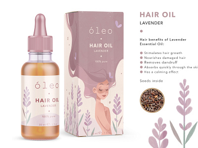 Lavender | Packaging Hair Oil box brand brand character character design design female feminism girl girl character girl illustration girl power hair oil lavender packaging plant