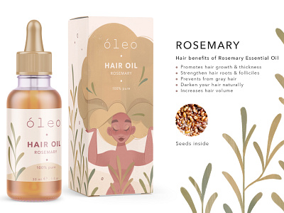 Rosemary | Packaging Hair Oil box brand brand character character design female feminism girl girl character girl illustration girl power hair oil packaging
