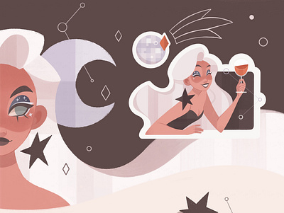 Moon Phase | Illustration aesthetic brand brand character character design design female feminism girl girl character illustration moon party star sun