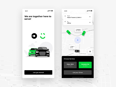 Uber & Careem app concept design illustration