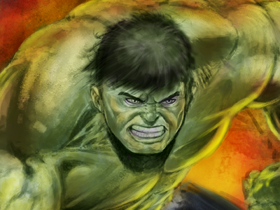 Hulk 2 color comic book digital fire green hulk painting photoshop tablet wacom